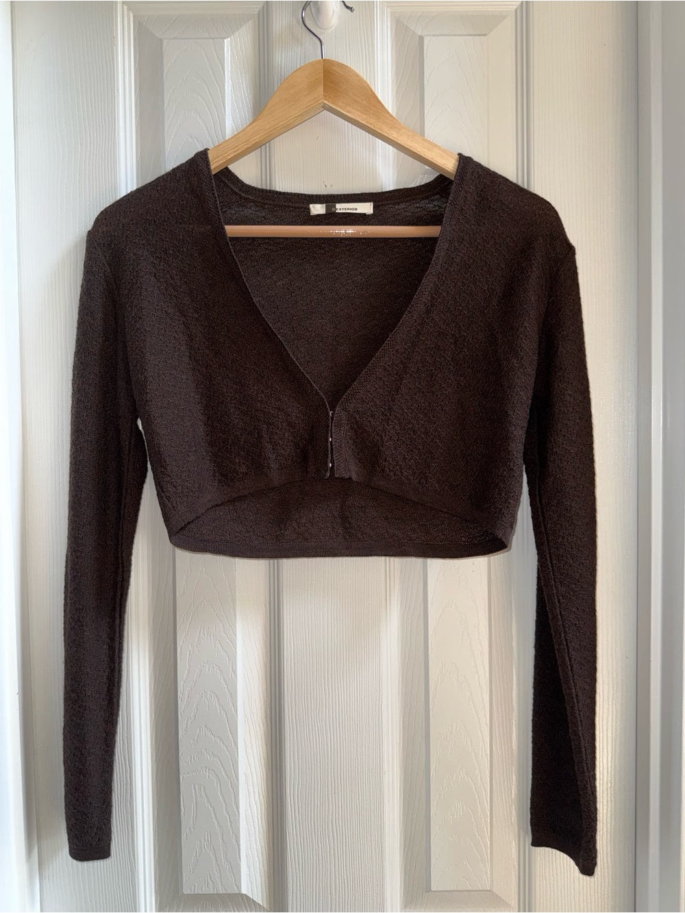 D Exterior Cropped Long Sleeve Brown Cardigan M Brown Wool Everyday Chic Luxe